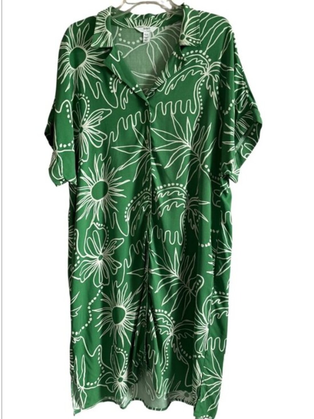Tribal Palms Green Tropical Button  Cruise Beach Pool Swimsuit Coverup Flowing S